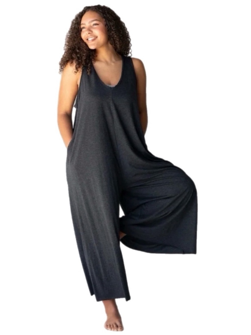 Natural life dark gray wide leg jumpsuit womens OS cozy pockets